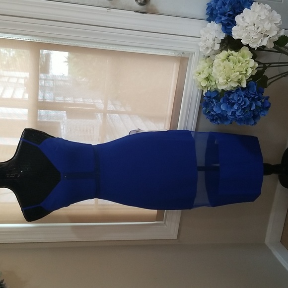 NWT! Dress The Population Micaela Electric Blue 💙 Sheer Inset Body-Con Dress XS - Picture 6 of 16